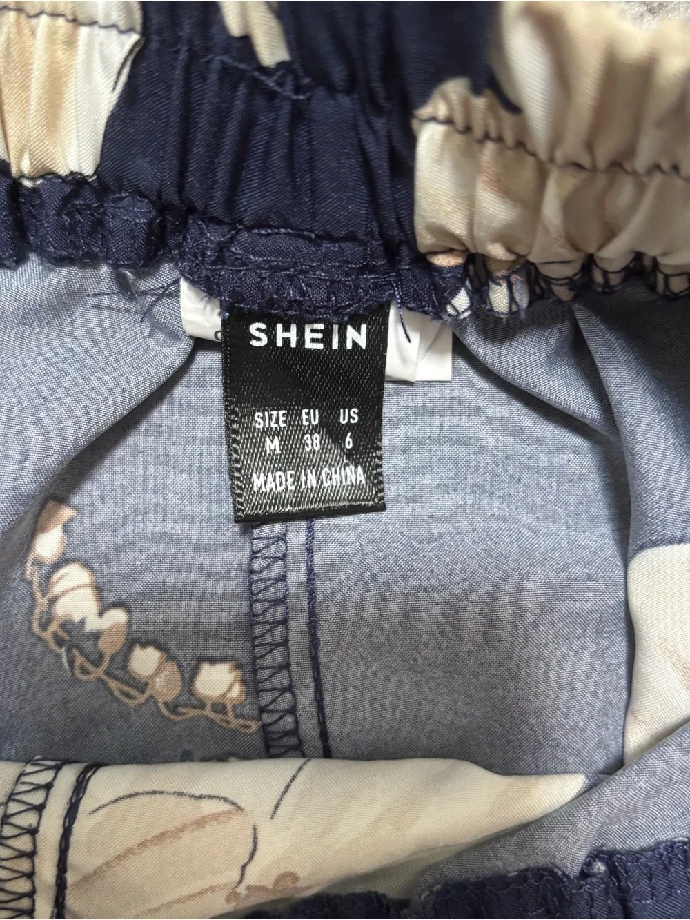 SHEIN Navy and Cream Floral Midi Skirt with Button Accents